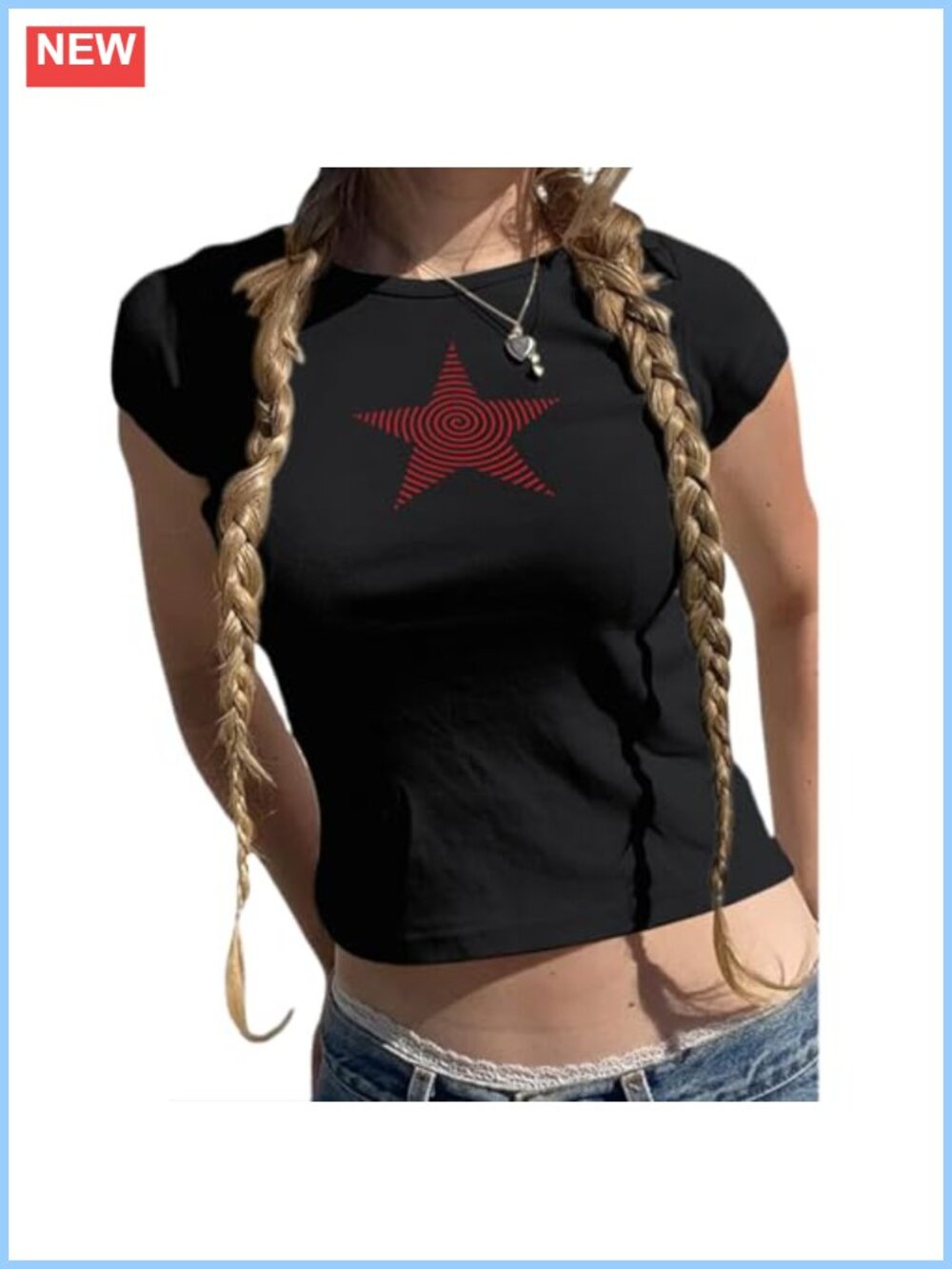 Star Graphic Baby Tee Crop Top Slim Fit Short Sleeve Y2k Grunge Tee